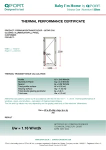 Entrance Door - Thermal Performance Certificate - QFORT